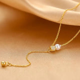 925 Silver Bead Flashing pearl Double Ring Pendant Necklace Women Clavicle Chain