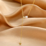 925 Silver Bead Flashing pearl Double Ring Pendant Necklace Women Clavicle Chain