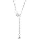 925 Silver Bead Flashing pearl Double Ring Pendant Necklace Women Clavicle Chain