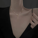 925 Silver Bead Flashing pearl Double Ring Pendant Necklace Women Clavicle Chain