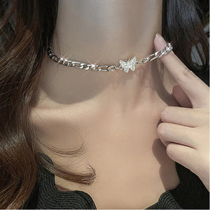 925 Silver Butterfly Choker Zircon Necklace Wedding Gift For Women