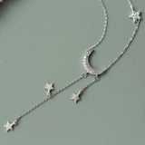 925 Silver Zircon Moon Star Necklace for Girl Choker Collares