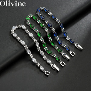 925 Silver Sparkling Leaf Diamond Bracelet for Women