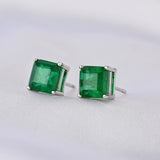 925 Silver Square Emerald Diamond Earrings for Women