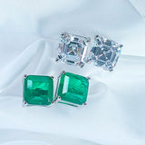 925 Silver Square Emerald Diamond Earrings for Women