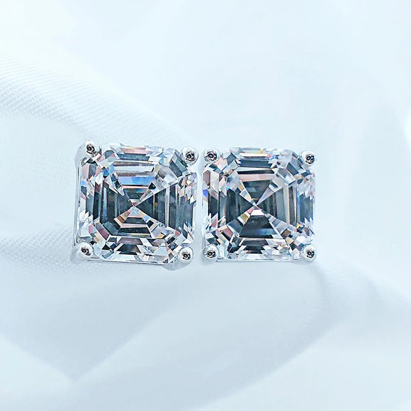 925 Silver Square Emerald Diamond Earrings for Women
