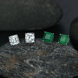 925 Silver Square Emerald Diamond Earrings for Women