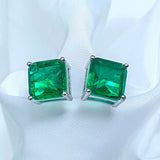 925 Silver Square Emerald Diamond Earrings for Women