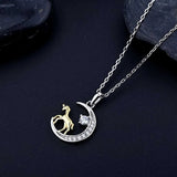 925 Silver Star Moon Horse Pendant Necklace for Women Moon Clavicle Chain Gift