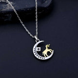 925 Silver Star Moon Horse Pendant Necklace for Women Moon Clavicle Chain Gift