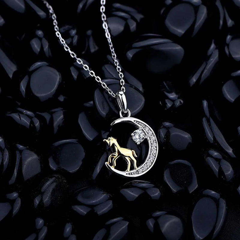 925 Silver Star Moon Horse Pendant Necklace for Women Moon Clavicle Chain Gift
