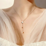 925 Silver Butterfly Pearl Necklace Zirconia Tassel Choker Wedding Jewelry