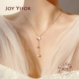 925 Silver Butterfly Pearl Necklace Zirconia Tassel Choker Wedding Jewelry