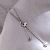 925 Silver Butterfly Pearl Necklace Zirconia Tassel Choker Wedding Jewelry