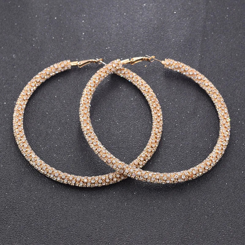 Large Hoop Earrings Rhinestone Crystal Circle Earring Loop Women Jewelry