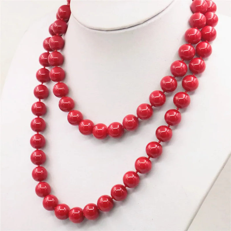 Red Coral Beads Necklace 36inch DIY Hand Ornaments