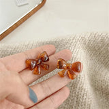 Amber Resin Bowknot Earrings Silver 925 Studs Female Piercing Lady Gift
