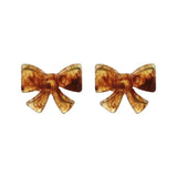 Amber Resin Bowknot Earrings Silver 925 Studs Female Piercing Lady Gift