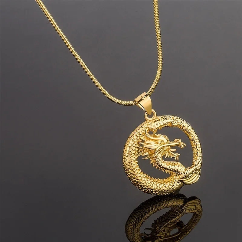 Dragon Pendant Necklace Men's Round Plated Party Jewelry
