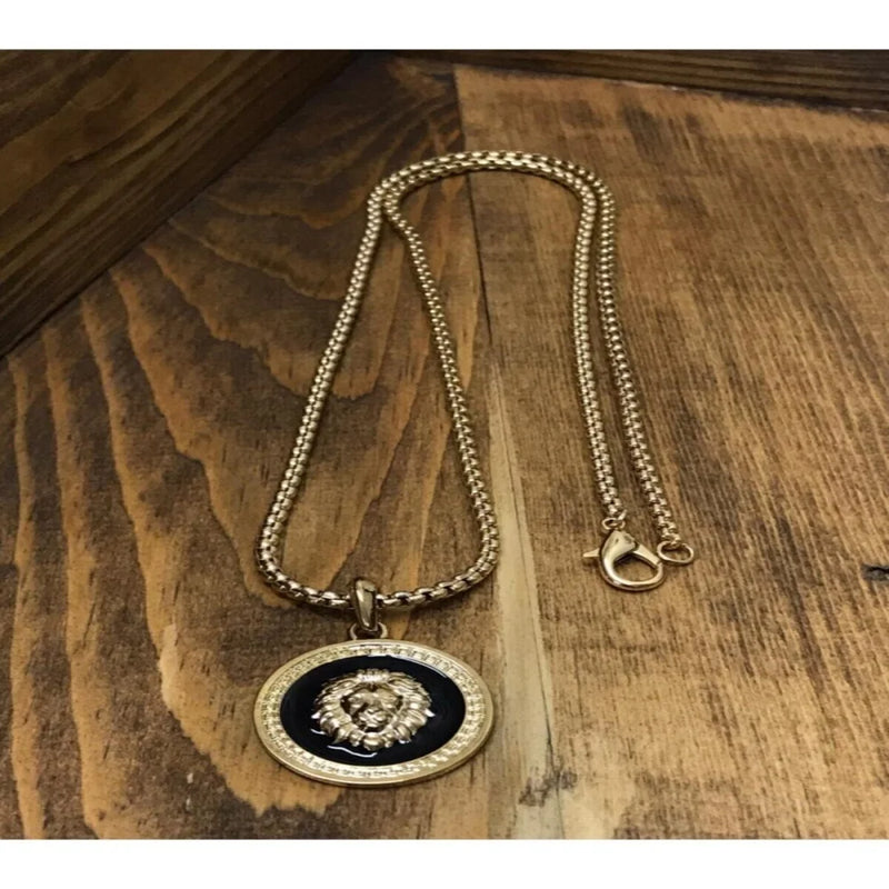 Long Hair Male Lion Head Enamel Steel Necklace Crystal Jewelry