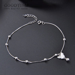 925 Silver Bead Butterfly Anklet Foot Jewelry