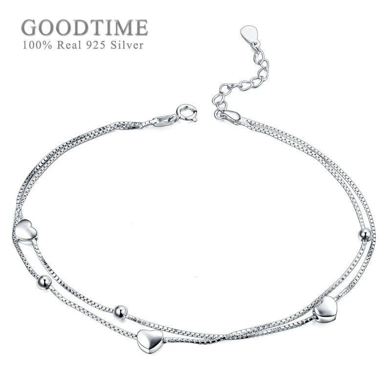 925 Sterling Silver Love Heart Anklet for Women, Foot Accessories for Party