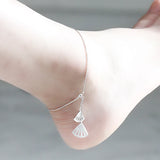 925 Silver Anklet with Shell-like Decoration Sandals Beach Foot Jewelry