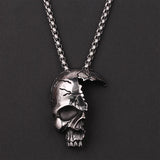 Antique Silver Plated Half Skull Necklace Pendant Vintage Gothic Choker