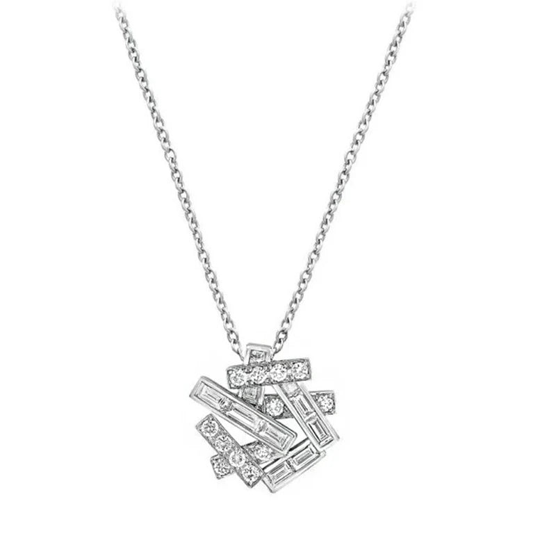 Asymmetric Geometry Necklace Pendant Silver Wedding Jewelry