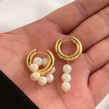 Natural Pearls Dangle Earrings Stainless Steel Circle Huggie Punk Jewelry