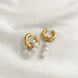 Natural Pearls Dangle Earrings Stainless Steel Circle Huggie Punk Jewelry