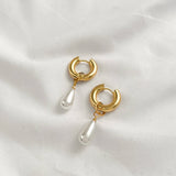 Natural Pearls Dangle Earrings Stainless Steel Circle Huggie Punk Jewelry