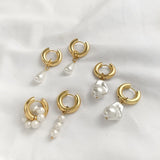 Natural Pearls Dangle Earrings Stainless Steel Huggie Hoops