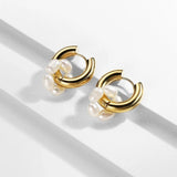 Natural Pearls Dangle Earrings Stainless Steel Huggie Hoops
