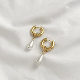 Natural Pearls Dangle Earrings Stainless Steel Huggie Hoops