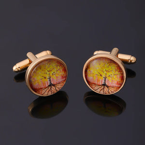 Autumn Tree Of Life Yggdrasill Cufflinks Golden Accessories Party Wedding