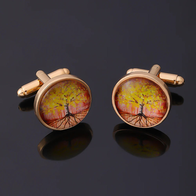 Autumn Tree Of Life Yggdrasill Cufflinks Golden Accessories Party Wedding