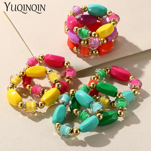 Adjustable Beaded Chain Link Bracelet Colorful Beads