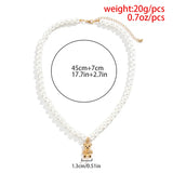 Bear Pendant Pearl Necklace Men Strand Bead Jewelry Gift