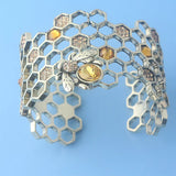 Hollow Honeycomb Bee Crystal Cuff Bracelet Geometric Bangle