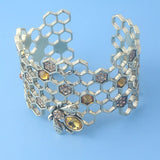 Hollow Honeycomb Bee Crystal Cuff Bracelet Geometric Bangle