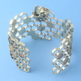 Hollow Honeycomb Bee Crystal Cuff Bracelet Geometric Bangle
