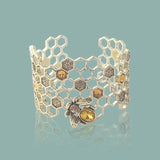 Hollow Honeycomb Bee Crystal Cuff Bracelet Geometric Bangle