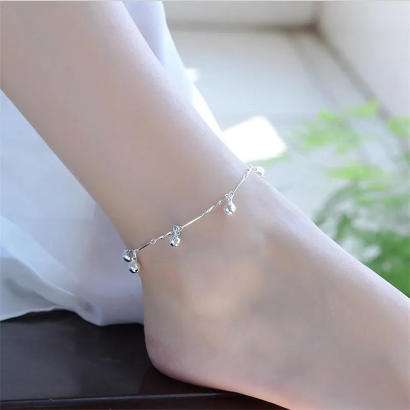 925 Sterling Silver Bell Pendant Anklets for Women