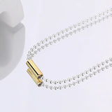 Bicolor Jewelry Bead Chain Necklace Sterling Silver Round Tube Pendant
