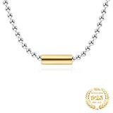 Bicolor Jewelry Bead Chain Necklace Sterling Silver Round Tube Pendant