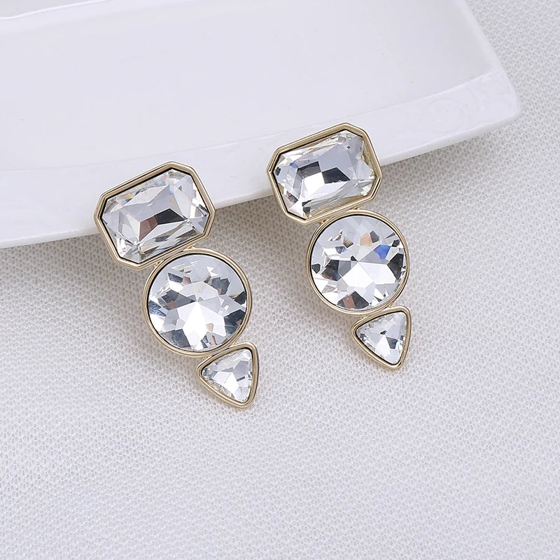 Geometric Glass Stone Clip On Earrings for Women