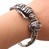 Biker Stainless Steel 3D Tiger Skeleton Cuff Bracelet Punk Animal