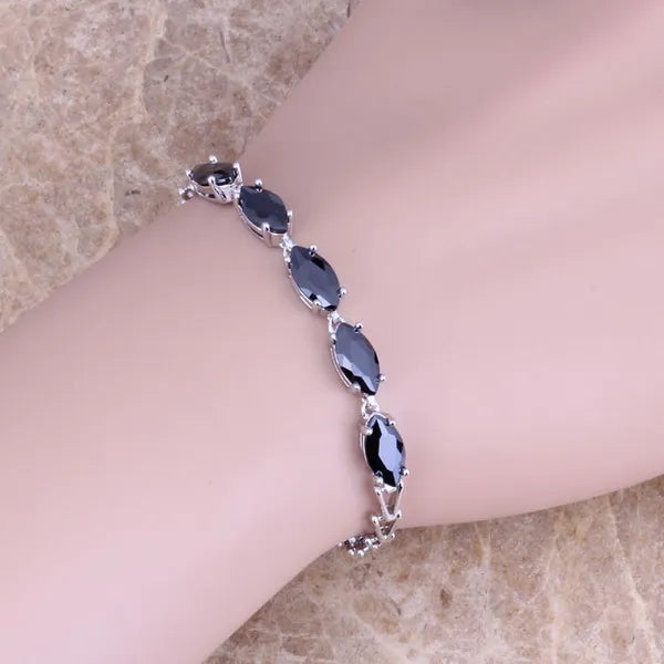 CZ Silver Plated Link Chain Bracelet 7 inch S0335