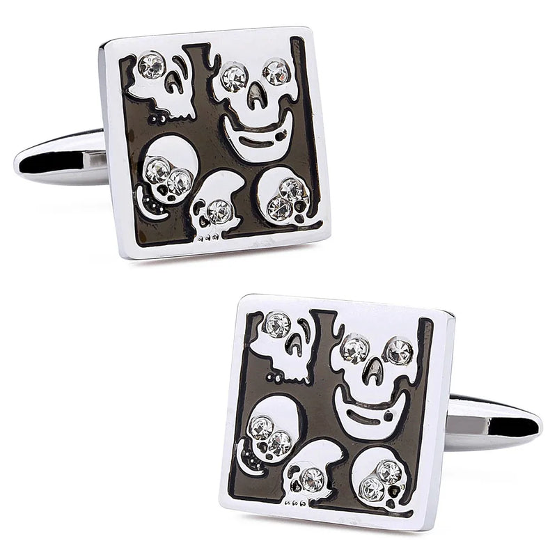 Skull Cuff Link Crystal Skeleton Cufflinks with Box